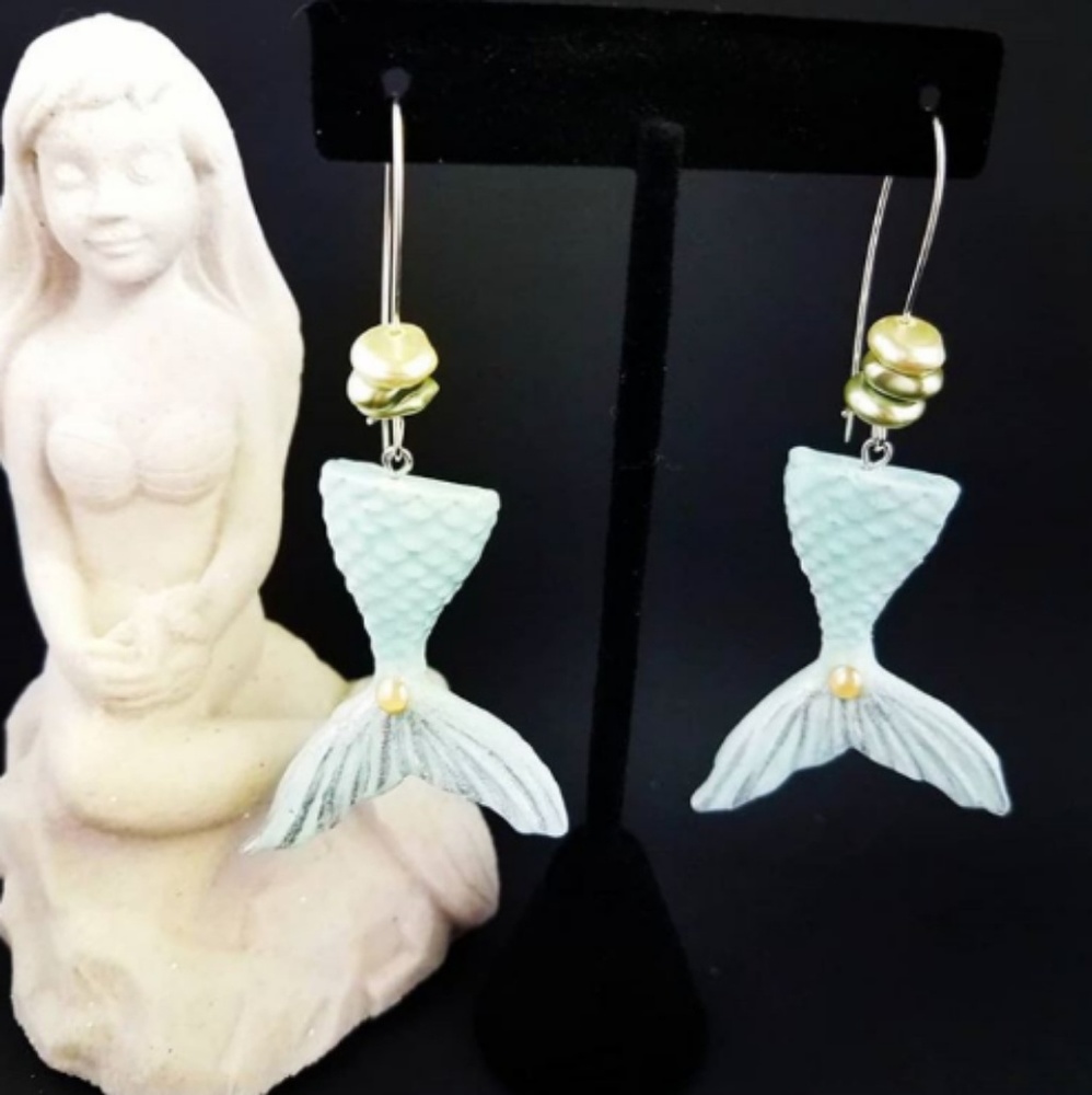 Mermaid Earrings Swarovski Crystals and Pearls